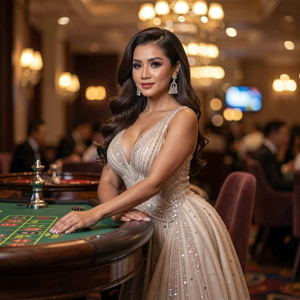 Confident Filipino casino player enjoying a modern roulette table with glowing lights at TTTTPH online casino